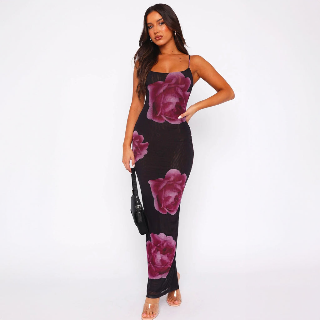 Vestido em Tule com Estampado e Costas Nuas - Veron&Co
