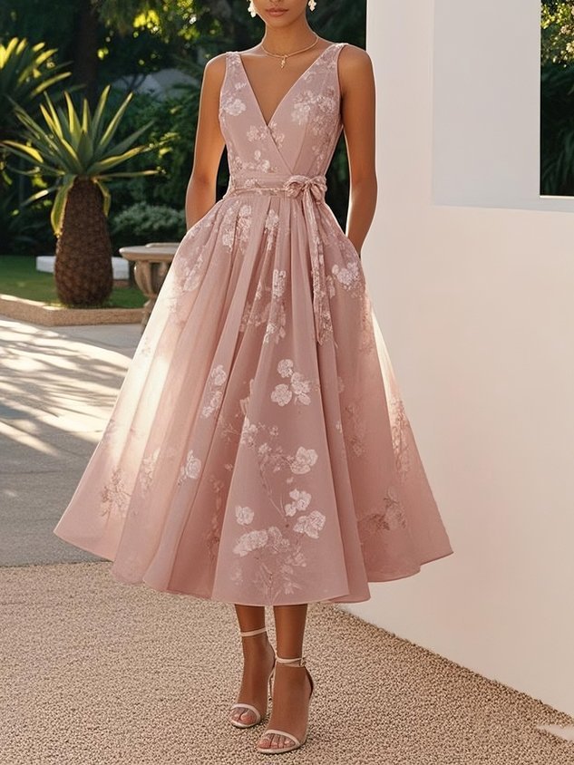 Vestido com Estampado e Decote em V - Veron&Co