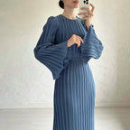 Vestido Longo com Pregas e Manga Sino - Veron&Co