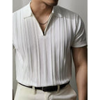 Polo Tricot com Fecho e Riscas Verticais Veron&Co, detalhe do fecho