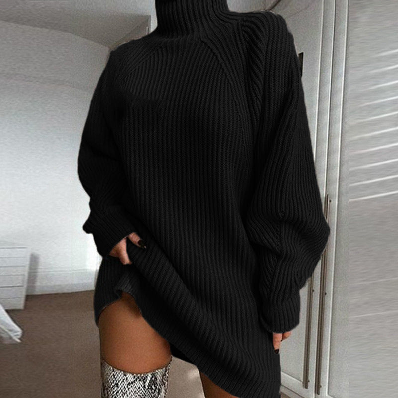 Vestido de Malha Gola Alta Raglan