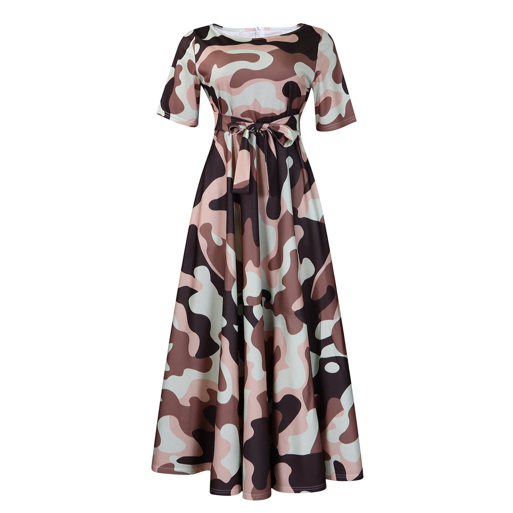 Vestido com Laço Na Cintura e Manga Curta - Veron&Co