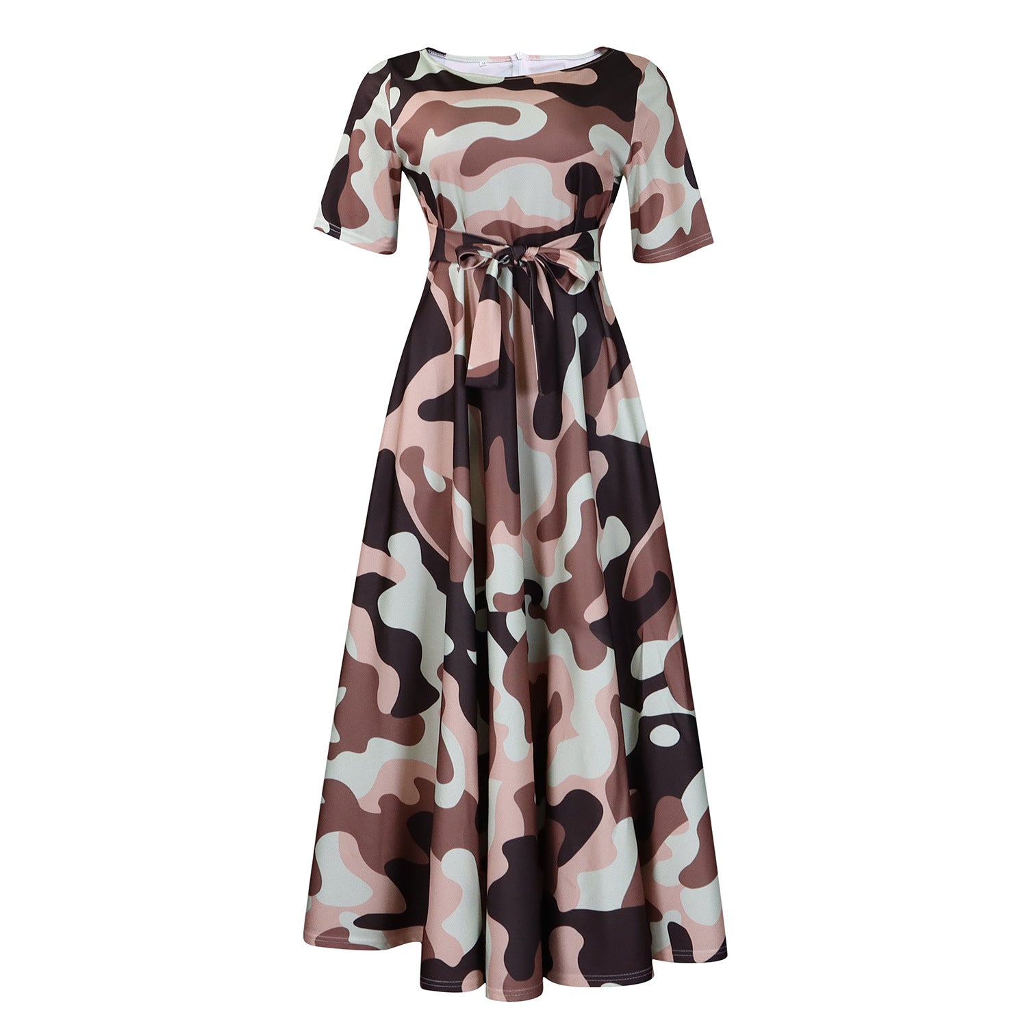 Vestido com Laço Na Cintura e Manga Curta - Veron&Co