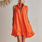 Vestido em Algodão com Decote em V e Sem Mangas - Veron&Co