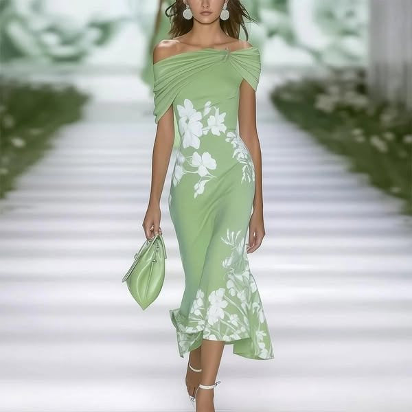 Vestido com Estampado e Ombros Descobertos - Veron&Co