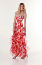 Vestido em Chiffon com Estampado e Ombros Descobertos - Veron&Co