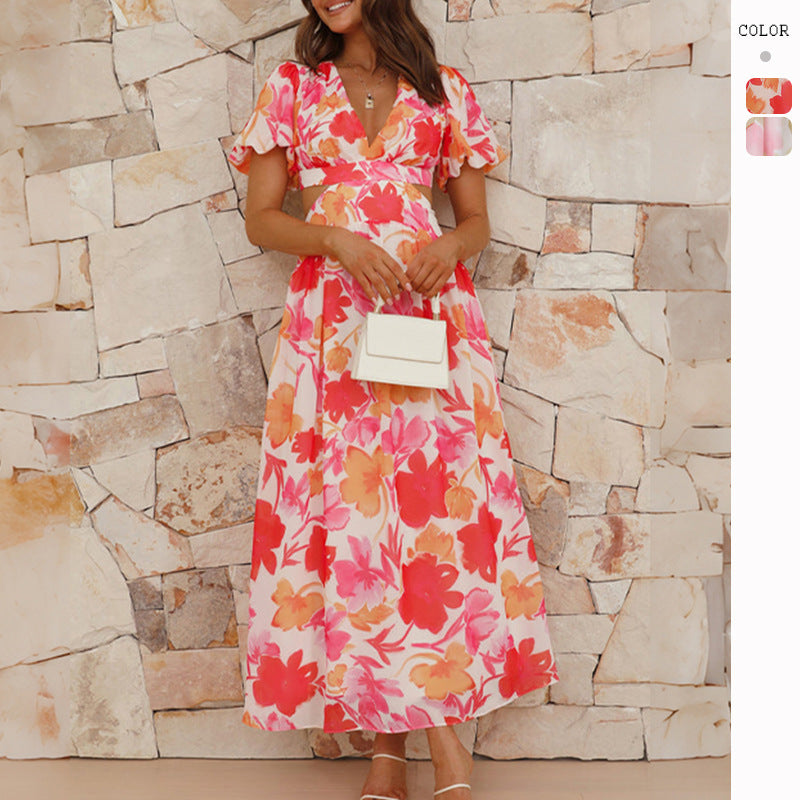 Vestido com Estampado Floral e Corte Evasê - Veron&Co