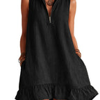 Vestido em Algodão com Decote em V e Sem Mangas - Veron&Co