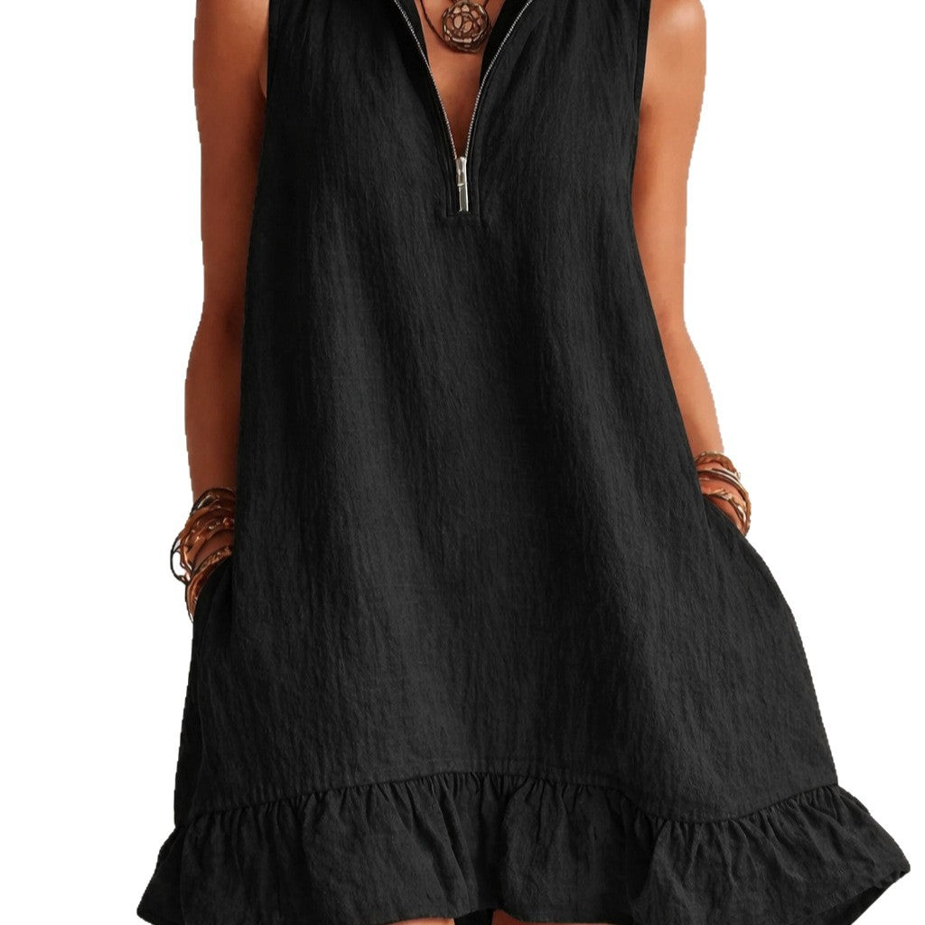 Vestido em Algodão com Decote em V e Sem Mangas - Veron&Co