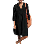 Vestido em Algodão e Linho com Decote em V - Veron&Co