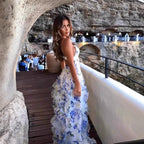 Vestido em Chiffon com Estampado e Ombros Descobertos - Veron&Co