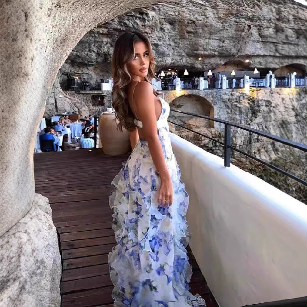Vestido em Chiffon com Estampado e Ombros Descobertos - Veron&Co