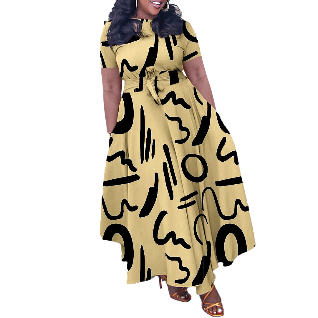 Vestido com Laço Na Cintura e Manga Curta - Veron&Co