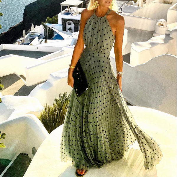 Vestido Longo com Estampado e Pregas - Veron&Co
