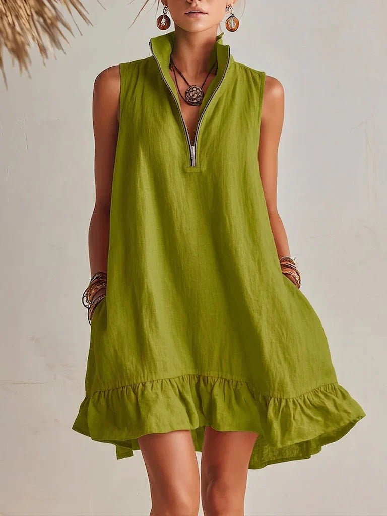 Vestido em Algodão com Decote em V e Sem Mangas - Veron&Co