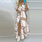 Vestido Longo com Estampado e Abertura Lateral - Veron&Co