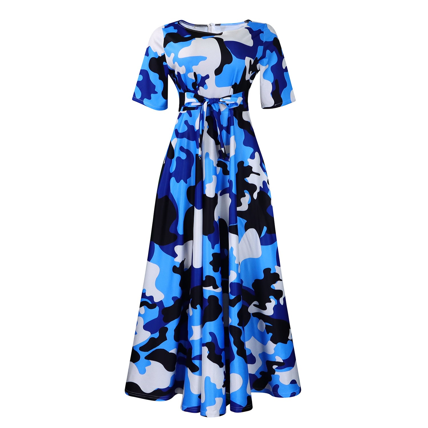 Vestido com Laço Na Cintura e Manga Curta - Veron&Co
