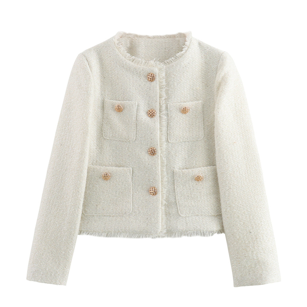 Short Wool Jacket with Metal Buttons