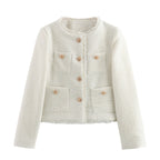 Short Wool Jacket with Metal Buttons