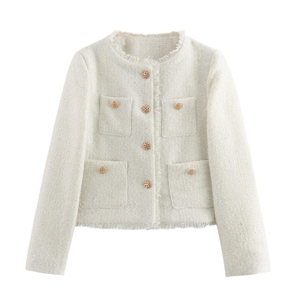 Short Wool Jacket with Metal Buttons