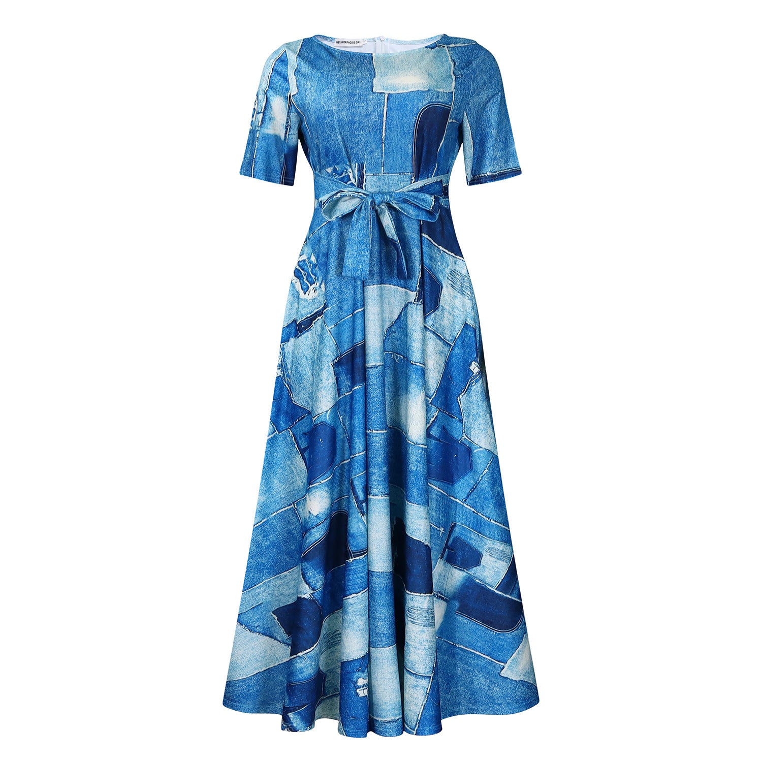 Vestido com Laço Na Cintura e Manga Curta - Veron&Co