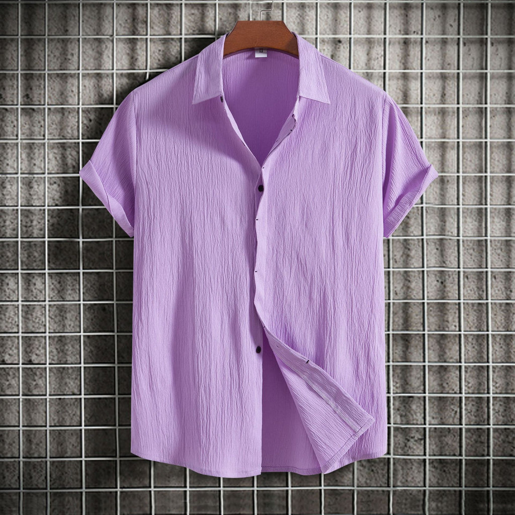 Camisa Solta em Algodão e Linho de Manga Curta