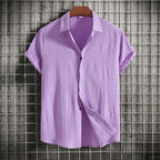 Camisa Solta em Algodão e Linho de Manga Curta