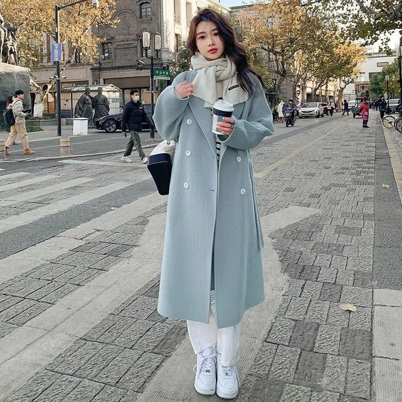 Blue Midi Coat with Belt