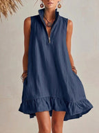 Vestido em Algodão com Decote em V e Sem Mangas - Veron&Co