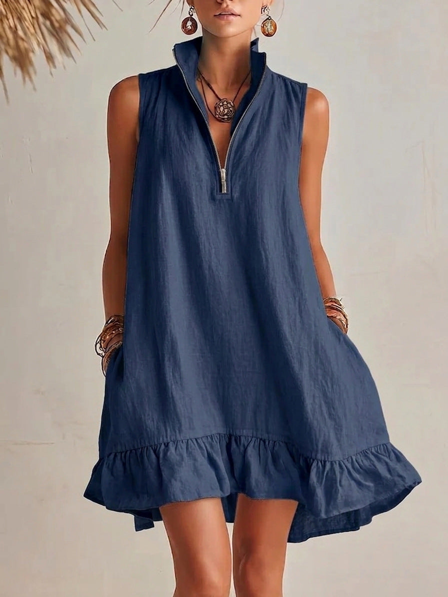Vestido em Algodão com Decote em V e Sem Mangas - Veron&Co