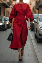 Vestido Longo com Marcação de Cintura e Manga Morcego - Veron&Co