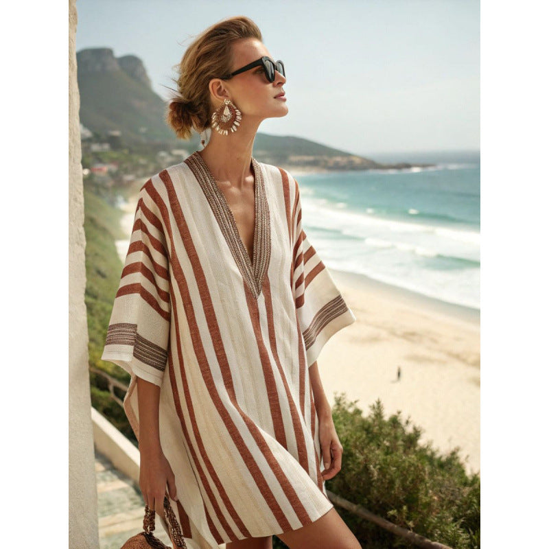 Vestido Midi com Estampado e Decote em V - Veron&Co