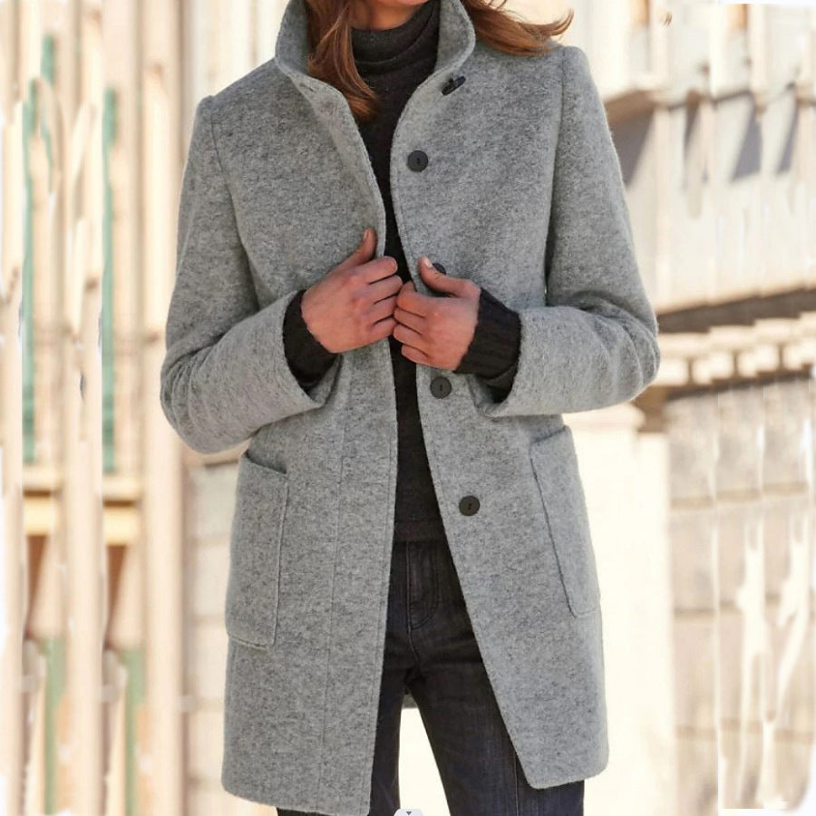Retro High-Neck Wool Coat