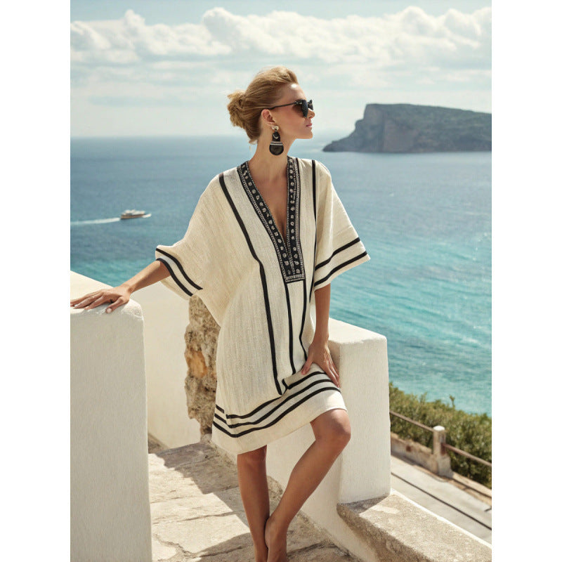 Vestido Midi com Estampado e Decote em V - Veron&Co