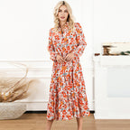 Vestido Longo com Estampado e Folhos - Veron&Co