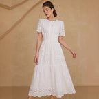 Vestido Longo com Bordado e Marcação de Cintura - Veron&Co