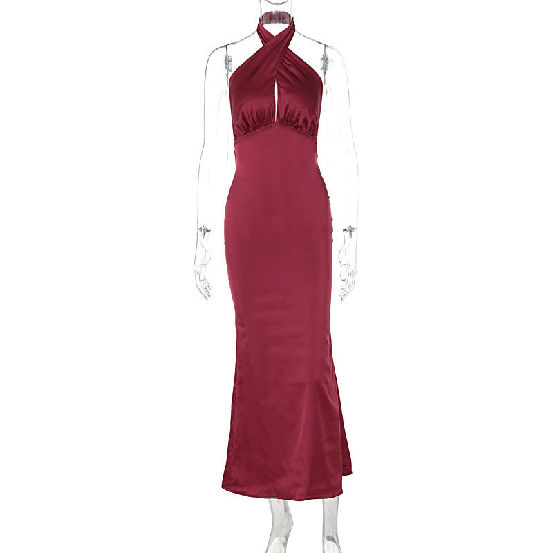 Vestido em Cetim com Costas Nuas e Sem Mangas - Veron&Co