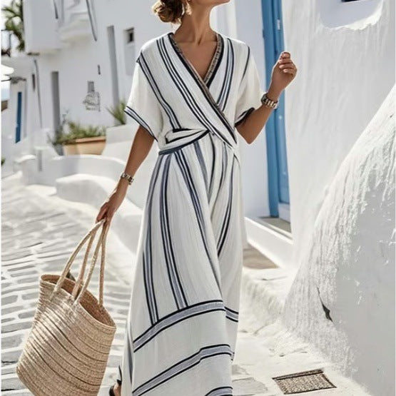 Vestido Longo com Pregas e Decote em V - Veron&Co