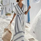 Vestido Longo com Pregas e Decote em V - Veron&Co