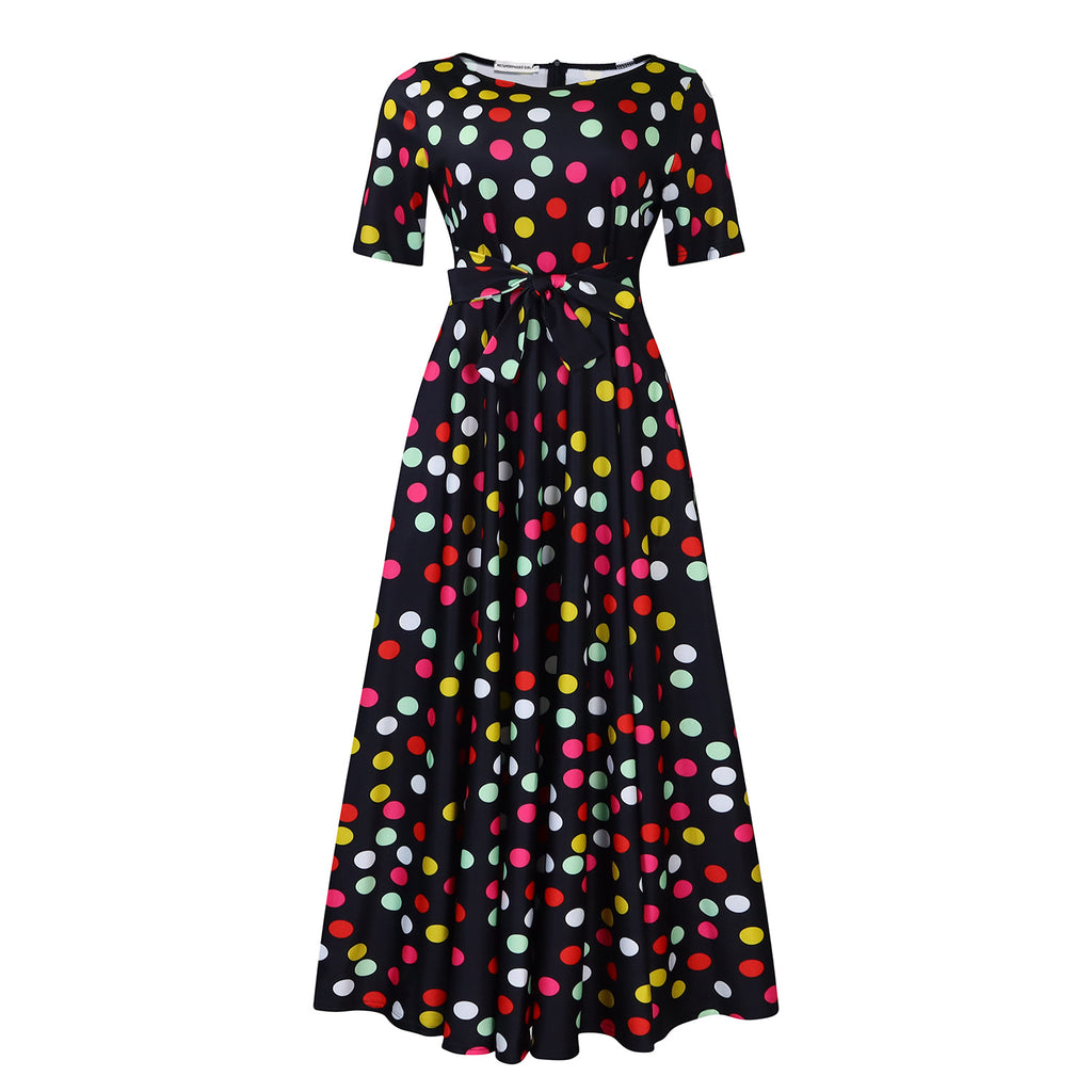 Vestido com Laço Na Cintura e Manga Curta - Veron&Co