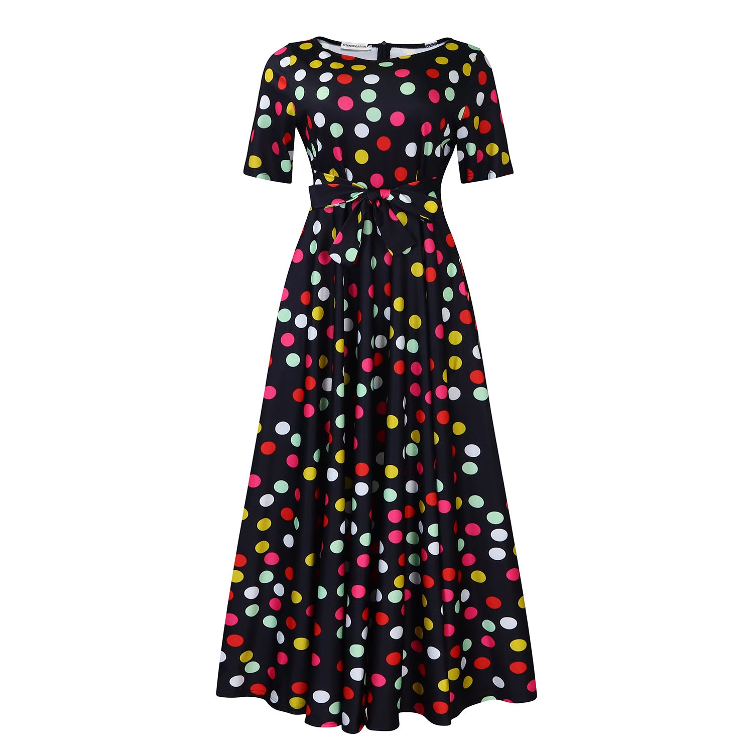 Vestido com Laço Na Cintura e Manga Curta - Veron&Co