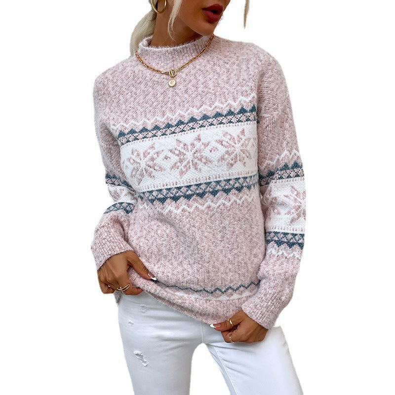 Mock-Neck Sweater with Snowflake Pattern