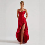 Vestido com Corte Assimétrico e Alças Finas - Veron&Co