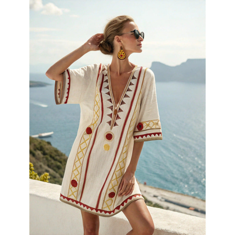 Vestido Midi com Estampado e Decote em V - Veron&Co
