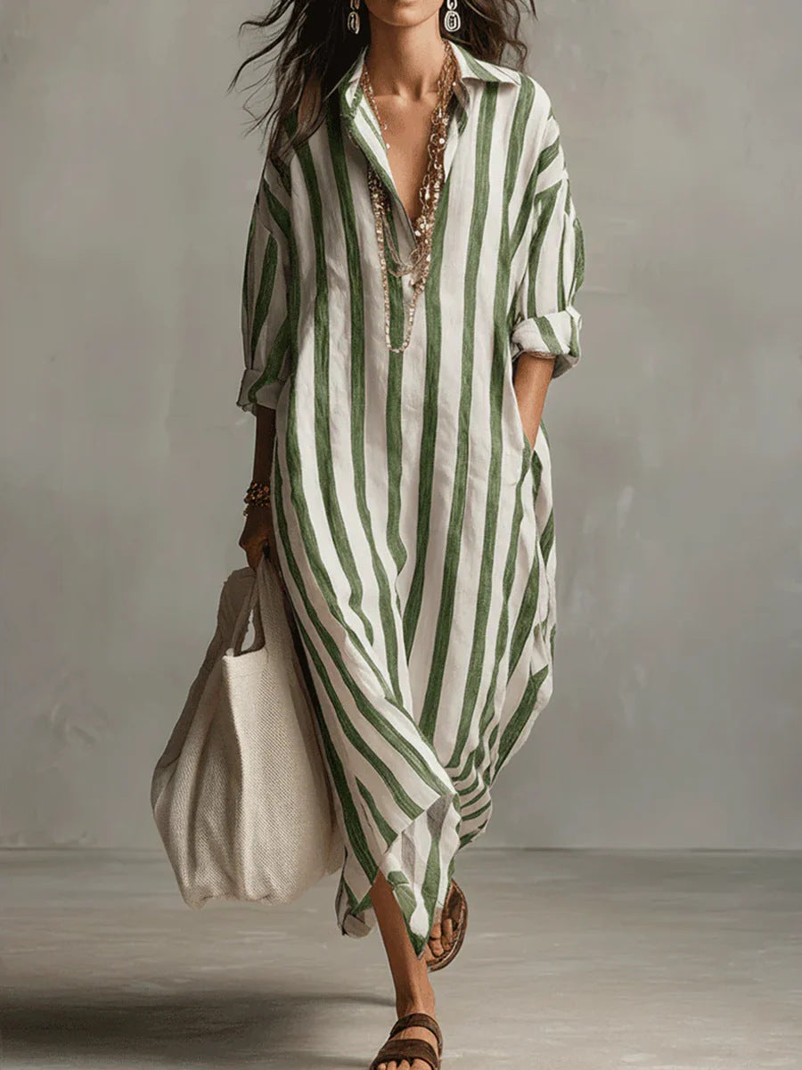 Vestido com Riscas e Corte Camiseiro - Veron&Co