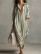 Vestido com Riscas e Corte Camiseiro - Veron&Co