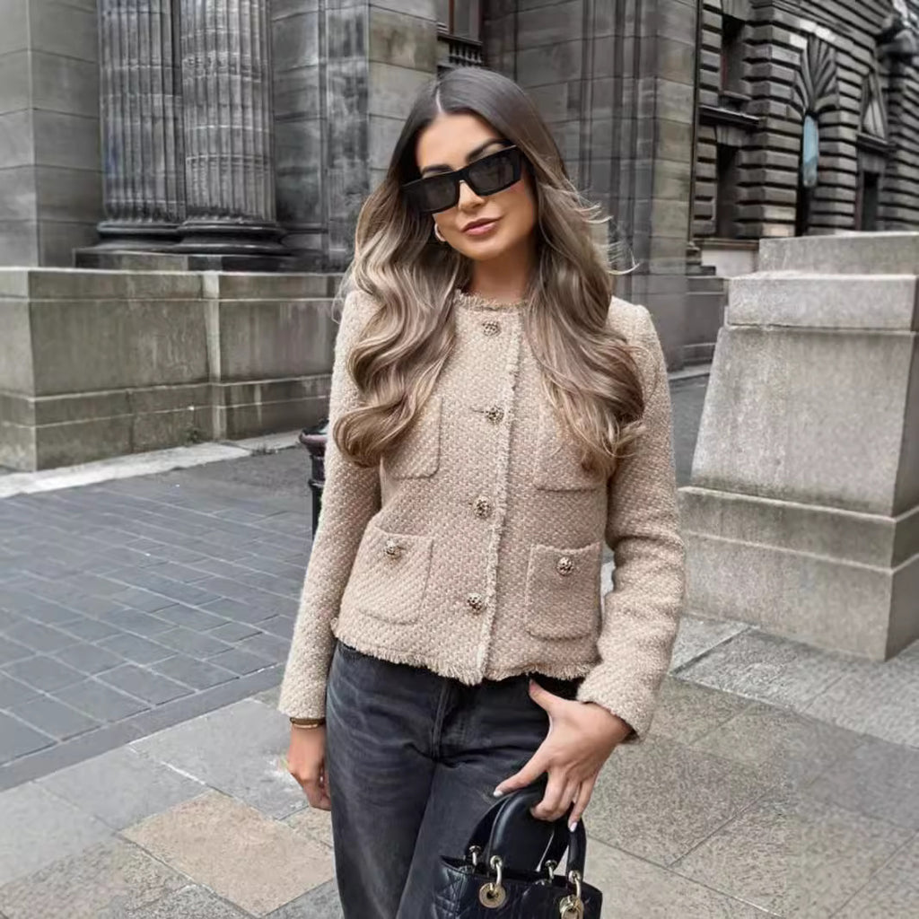 Short Wool Jacket with Metal Buttons