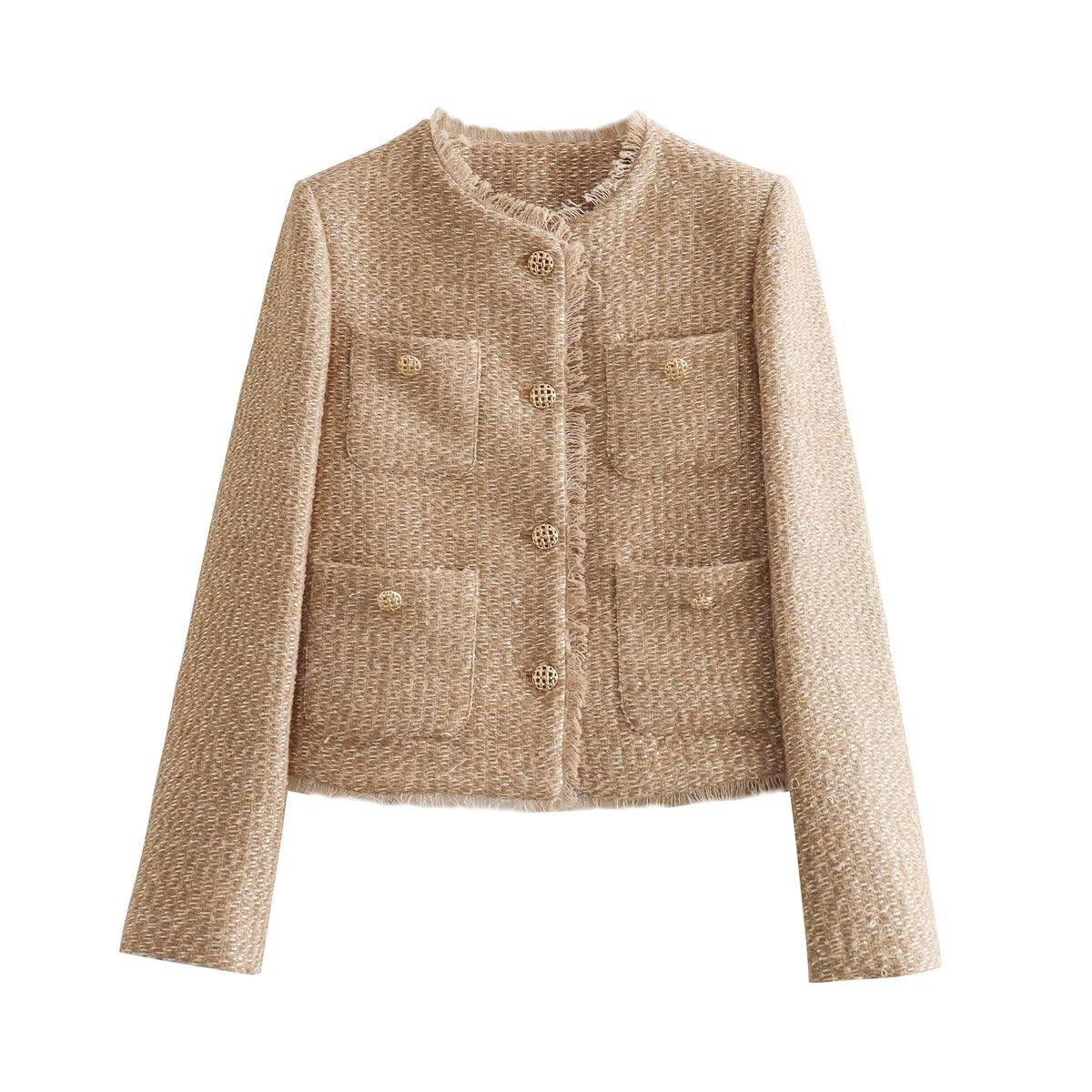 Short Wool Jacket with Metal Buttons