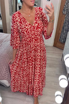 Vestido Longo com Estampado e Decote em V - Veron&Co
