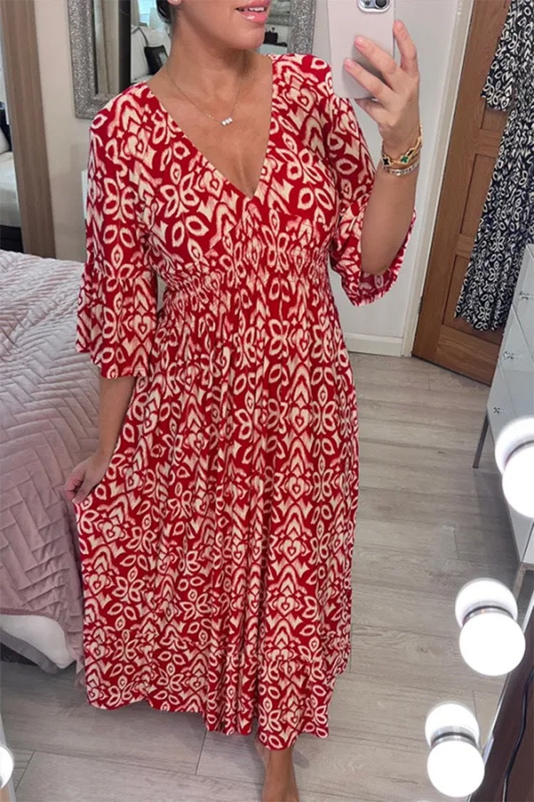 Vestido Longo com Estampado e Decote em V - Veron&Co